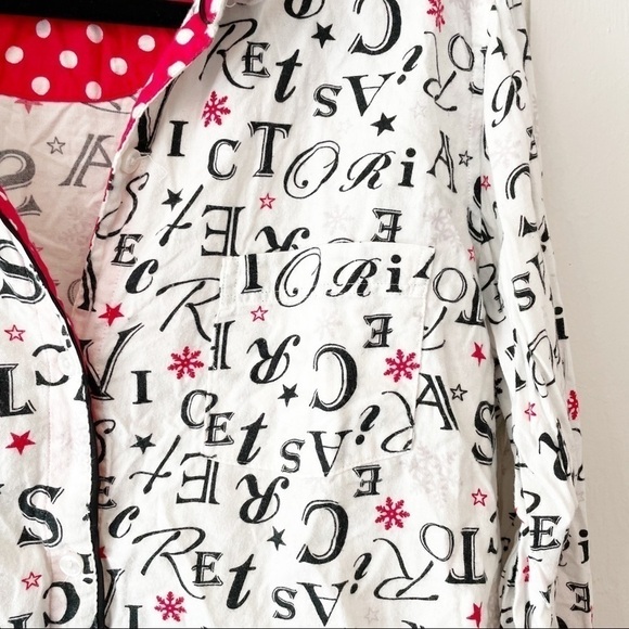 Victoria's Secret White, Black, and Red Snowflake Flannel Pajama Shirt - Picture 3 of 9